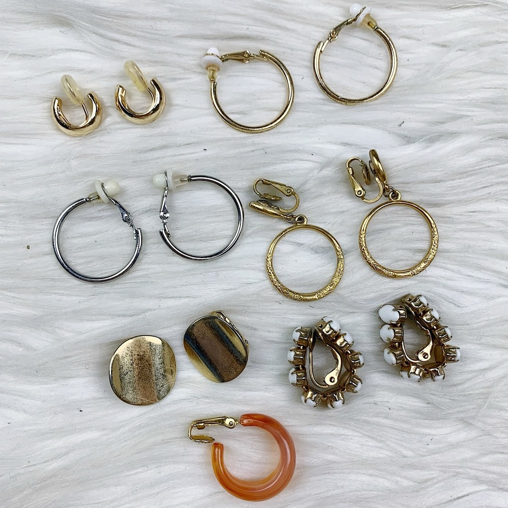 Clip On Earring Bundle Vintage Aiori Gold Silver Hoops Gem